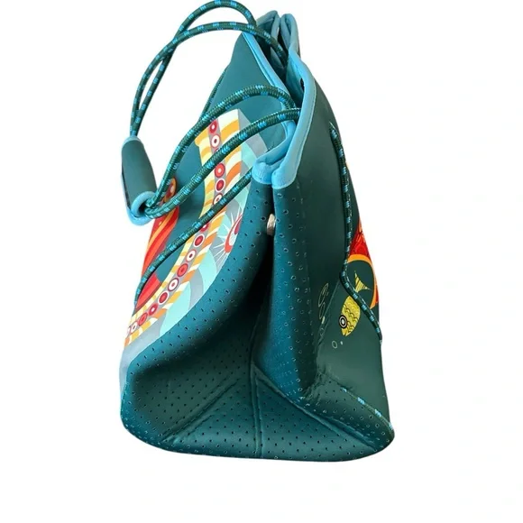 NEW Teal Fish Design Tote Bag Neoprene Large to X-Large summer beach pool resort - Picture 6 of 13